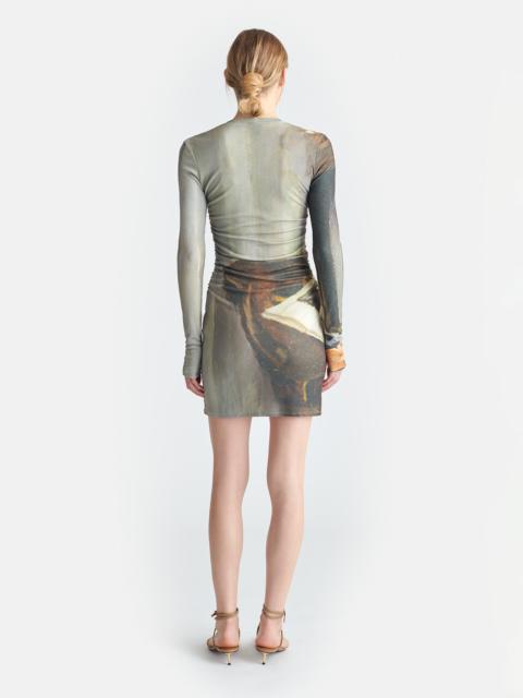 Printed Mesh Jersey Mini Dress