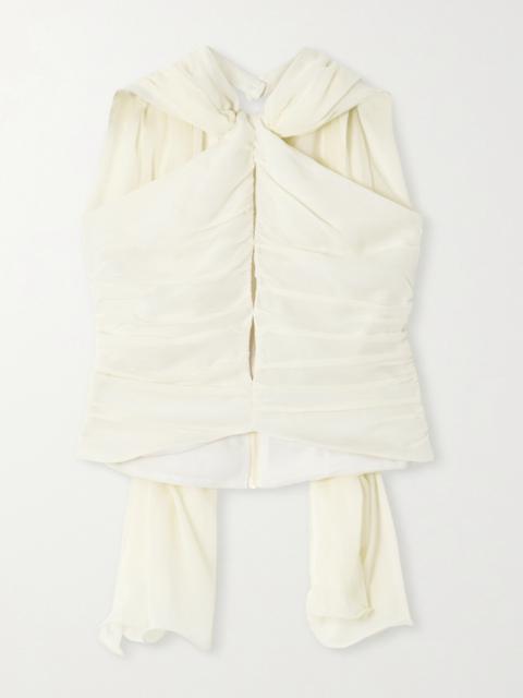 Solene Scarf-detailed Ruched Chiffon Halterneck Top
