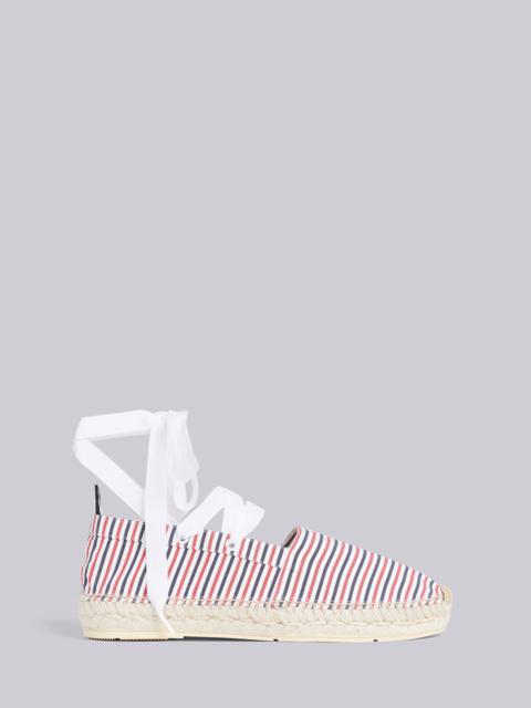 Multicolor Cotton Seersucker Stripe Removable Ankle Tie Espadrille