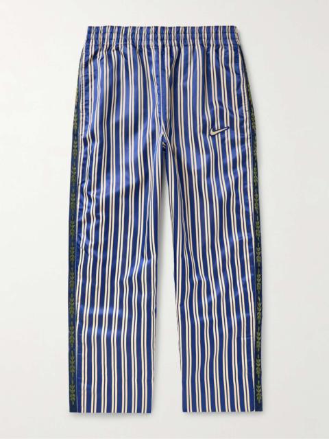 + BODE Scrimmage Straight-Leg Velvet-Trimmed Striped Satin Trousers