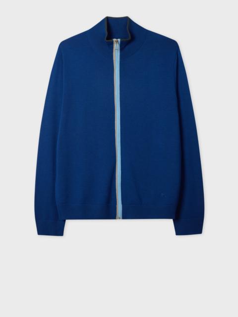 Blue Merino Wool Zip-Through Cardigan