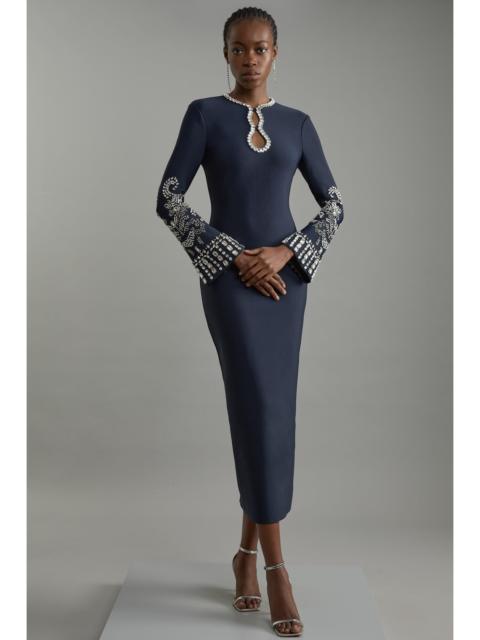 Figure Form Bandage Knit Embellished Wide Sleeve Maxi Dress