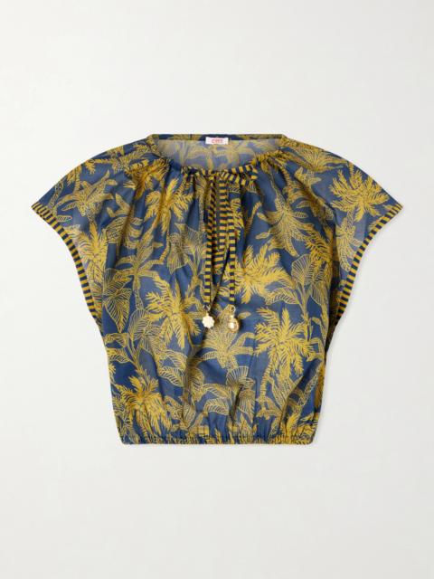 Crocodile Embellished Printed Cotton-voile Blouse