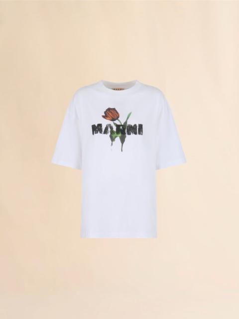 WHITE COTTON T-SHIRT WITH TULIP PRINT