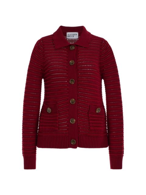 Striped Cotton-Blend Knit Cardigan burgundy