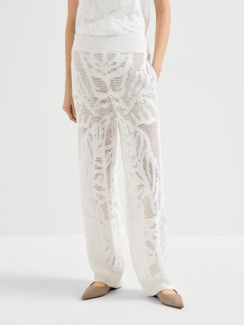 Linen and cotton dazzling water lillies knit track trousers
