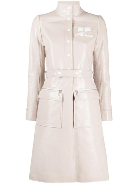 logo-appliqué vinyl trench coat