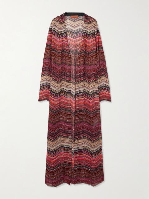 Mare sequined striped metallic crochet-knit cardigan Burgundy