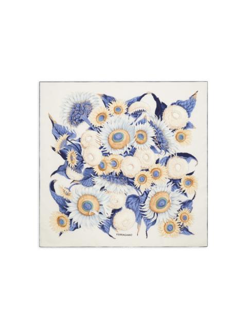 Sunflower-print silk scarf