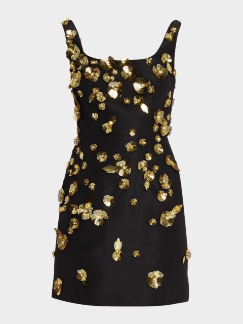Crystal Flower Applique Sleeveless Mini Dress