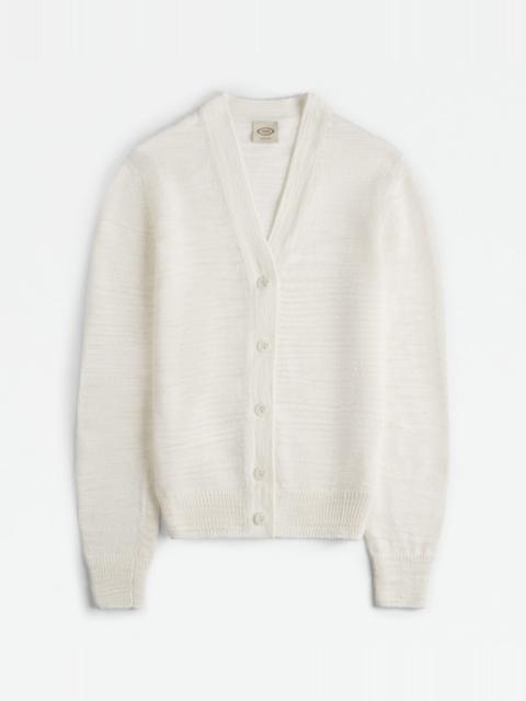 LINEN BLEND CARDIGAN - WHITE