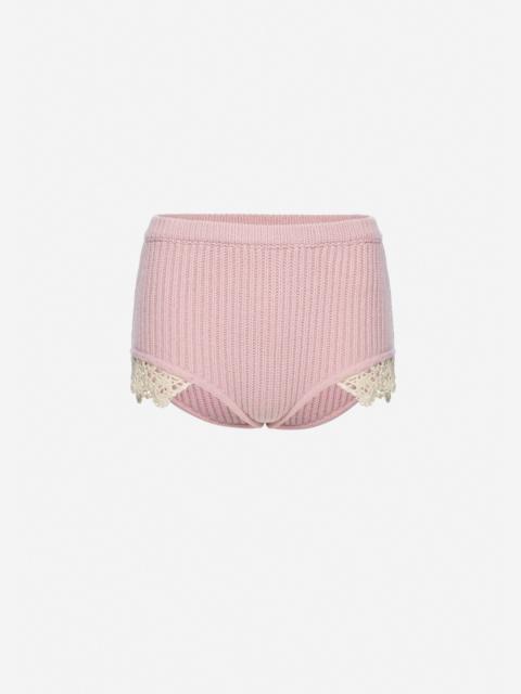 Cashmere crochet-trim shorts in light pink