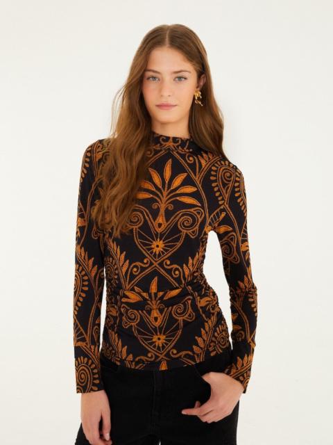 Black Cornely Ainika Ruched Waist Jersey Blouse