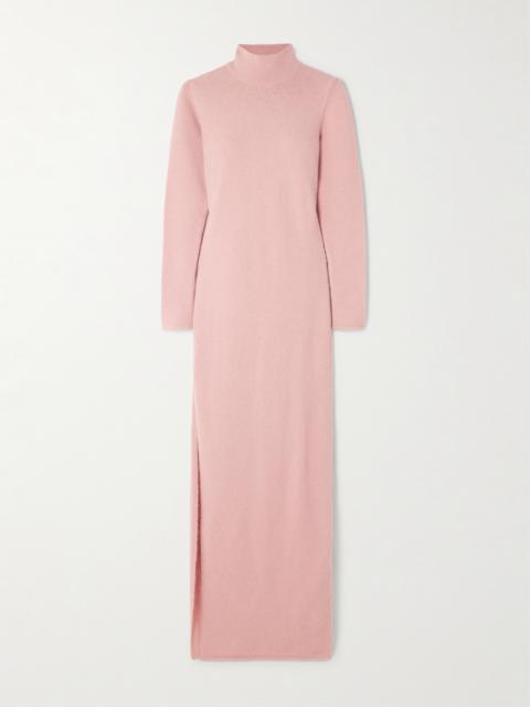 Embroidered Stretch-knit Turtleneck Maxi Dress