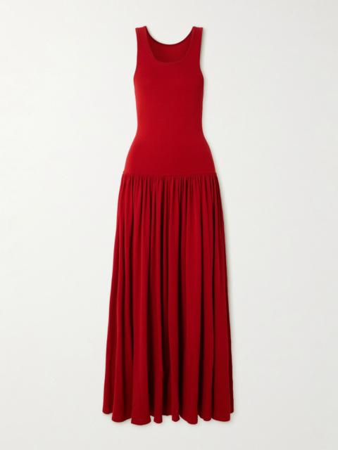 Jada gathered knitted maxi dress Red