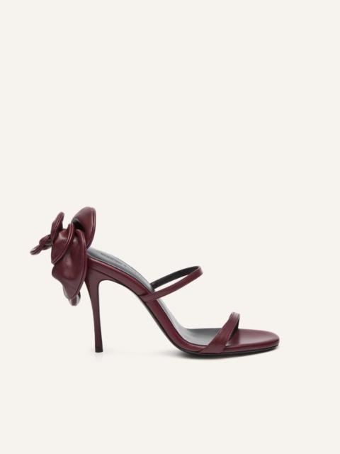 Flower heel leather sandals in burgundy