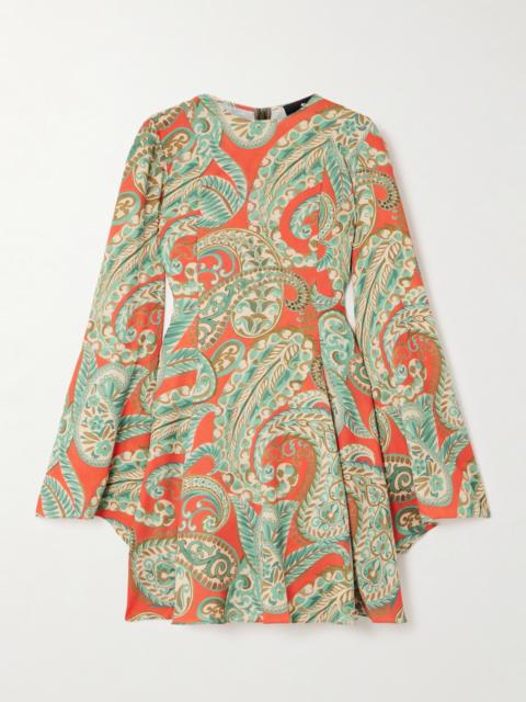 Pleated Paisley-print Crepe Mini Dress