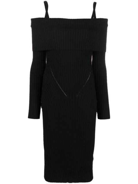 off-shoulder ribbed knit dress