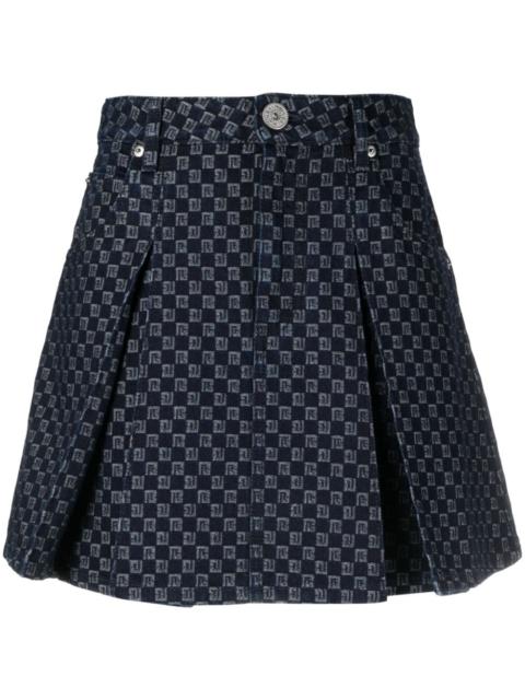 pleated monogram-jacquard denim miniskirt