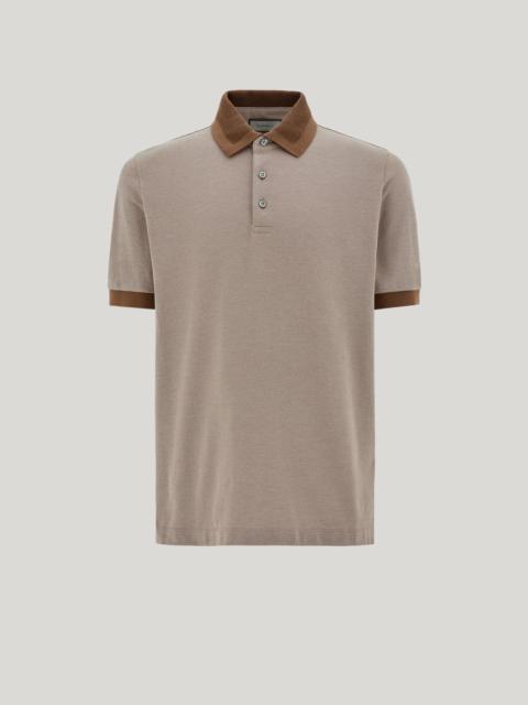 HAZELNUT AND SAND PURE COTTON POLO SHIRT WITH SAIL COLLAR