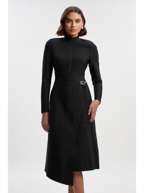 Figure Form Bandage Asymmetric Long Sleeve Knit Midi Dress