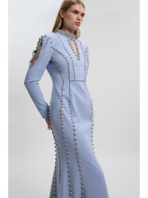 Petite Crystal Embellished Woven Plunge Maxi Dress