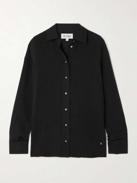 Constance embellished cotton-gauze shirt Black