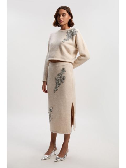 Wool Blend Embellished Cosy Pencil Midi Skirt