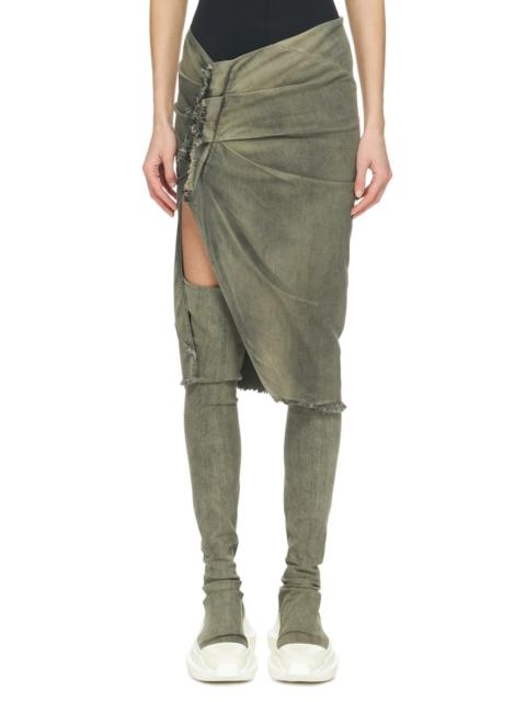 Gray Frayed Denim Midi Skirt