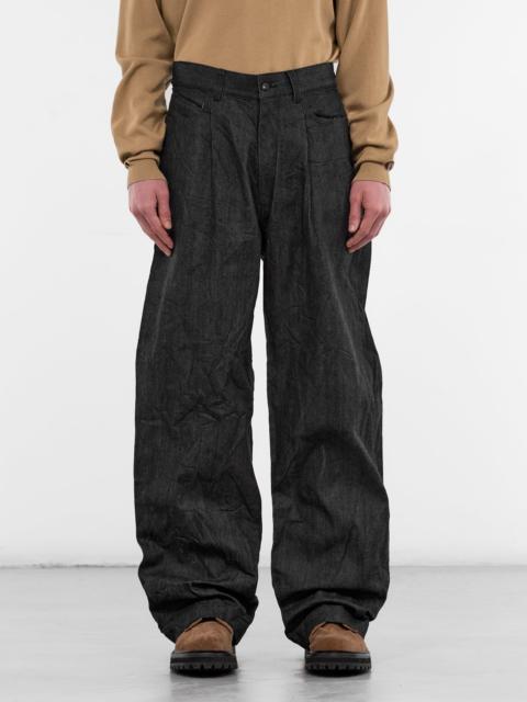 Indigo Denim Pleated Baggy Trousers