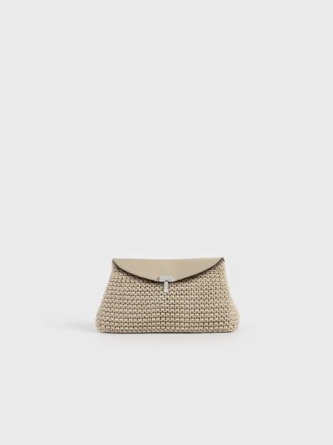Mini T-lock woven-leather clutch fawn