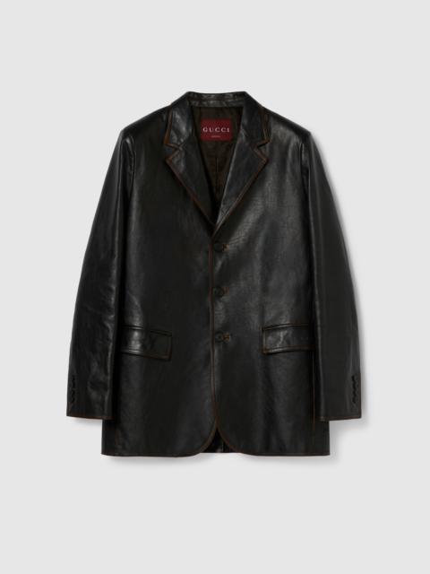 Soft aged-effect leather jacket