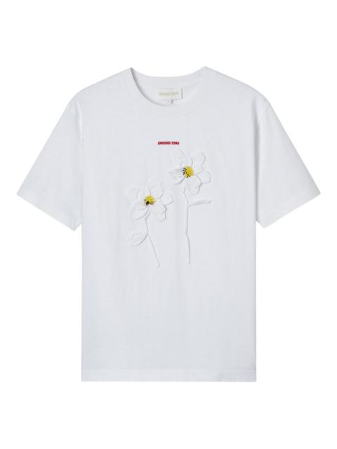 flower-appliqué cotton T-shirt