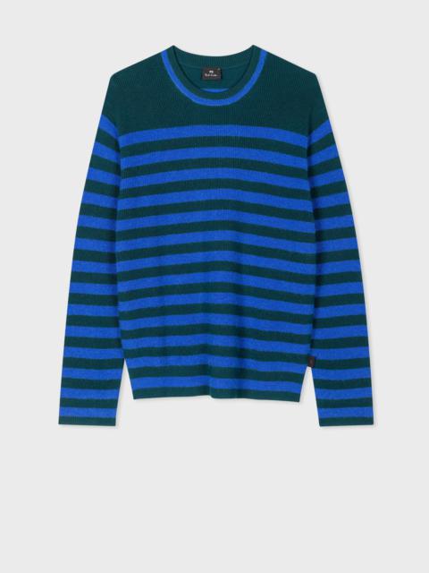 Blue Mohair-Blend Striped Sweater