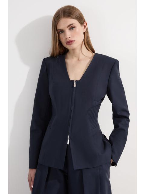 Archive Collection - Tailored Cotton Pintuck Grosgrain Zip Front Blazer