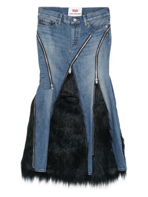 faux fur denim asymmetric skirt