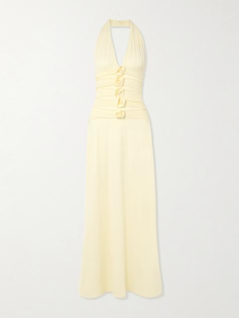Villadiego Appliquéd Stretch-jersey Halterneck Maxi Dress