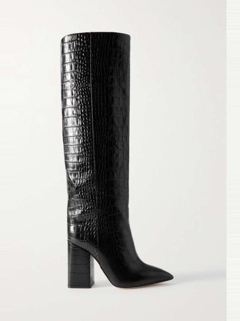 Anja croc-effect leather knee boots Black