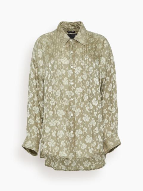 Pintuck Drop Neck Shirt in Olive Floral