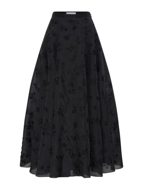 Sonya Mia's Flowers Maxi Skirt in Black Embroidered Silk Organza