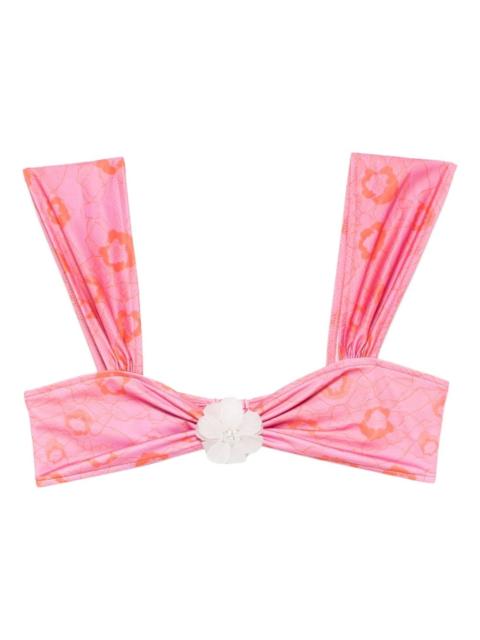 floral-appliqué bikini top