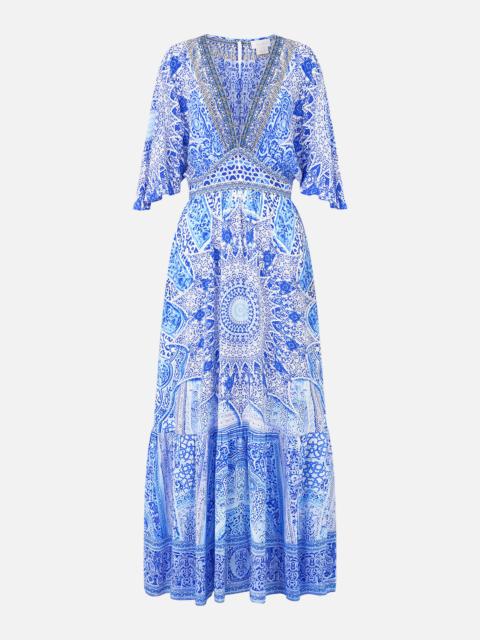 WAISTED DRESS WITH HEM RUFFLE