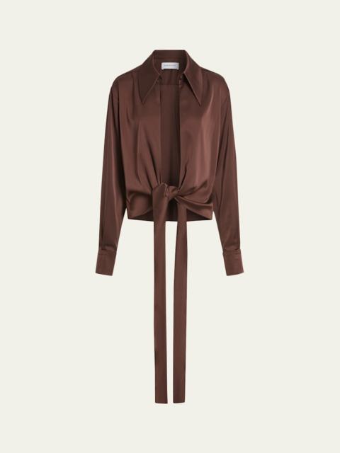 Romy Tie-Hem Satin Blouse