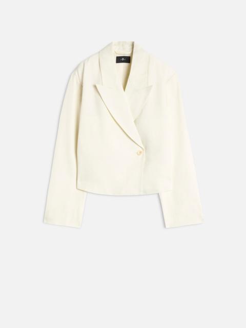 Cropped Linen Blend Blazer in Ivory