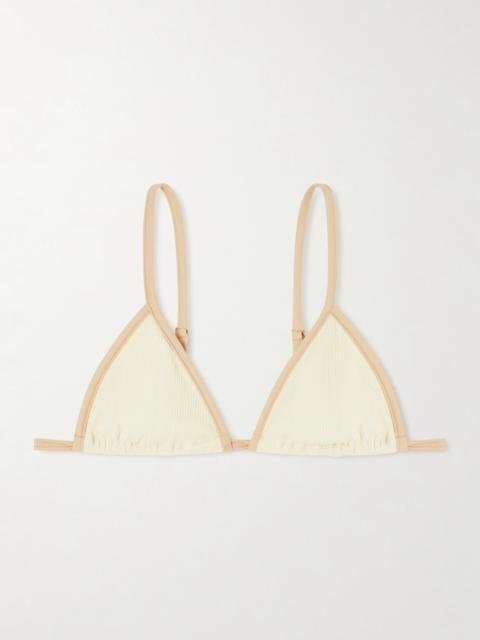 Playa Del Río Shell-embellished Seersucker Triangle Bikini Top