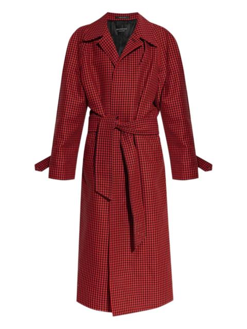 houndstooth-pattern belted coat
