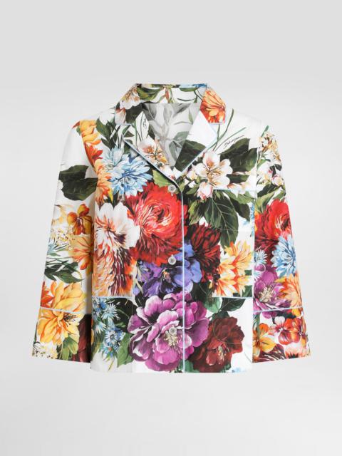 Flower-bouquet print poplin shirt
