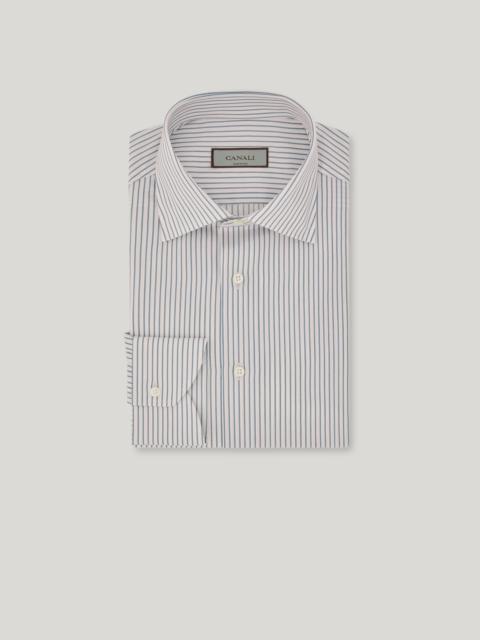 IMPECCABILE WHITE COTTON REGULAR-FIT SHIRT WITH GREEN STRIPES