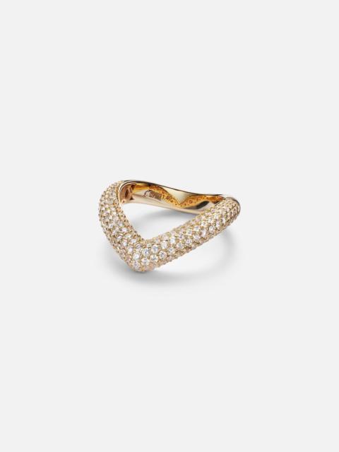 Drop Link Medium 18kt gold ring with diamonds