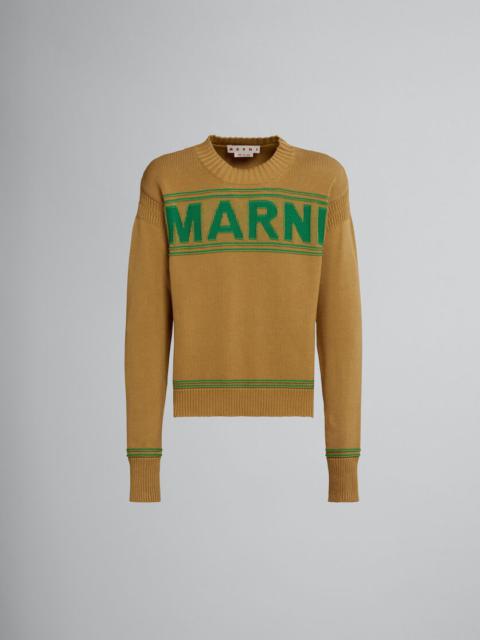 DARK YELLOW COTTON-KNIT SWEATER WITH INLAID LOGO
